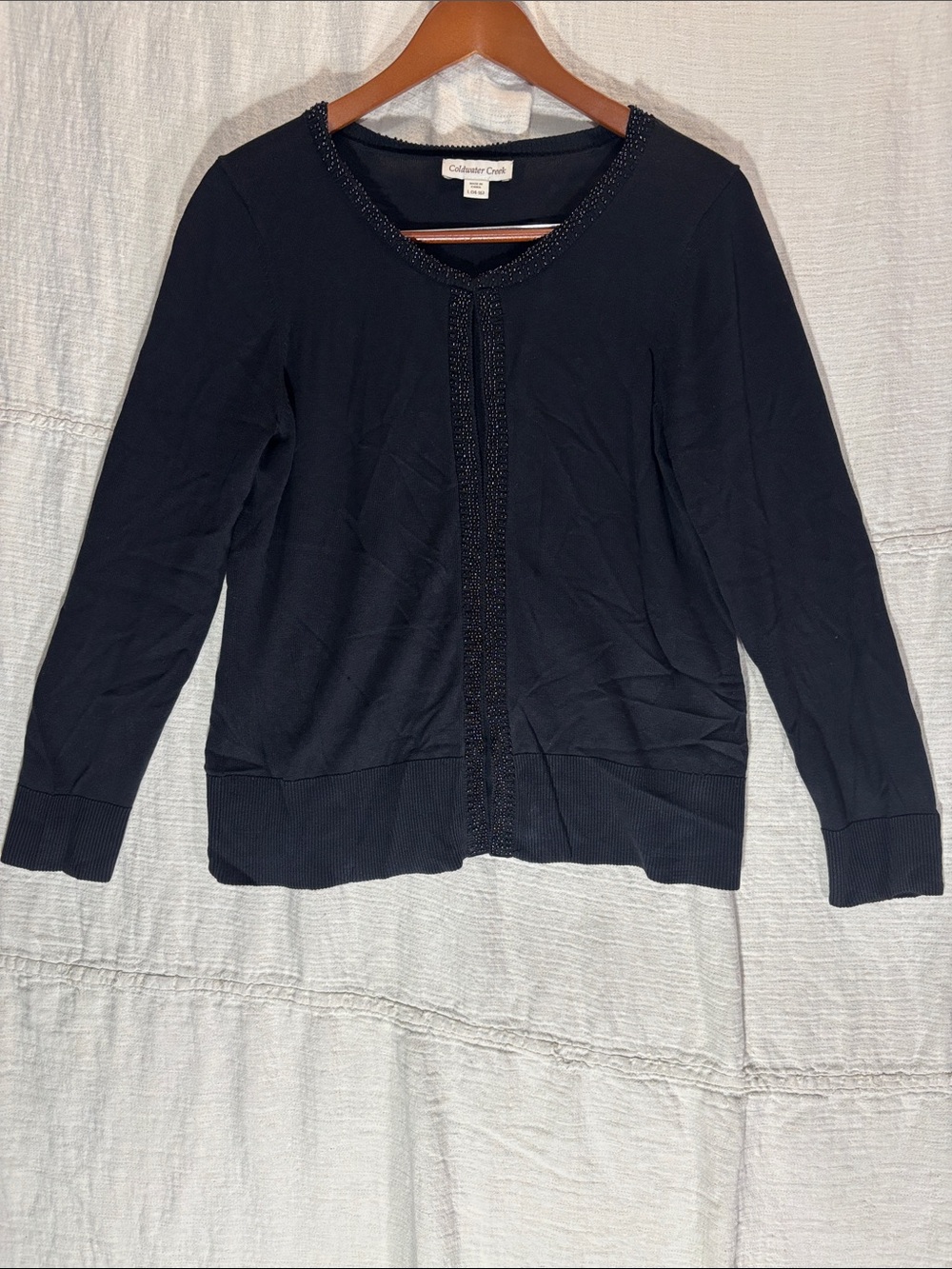 Coldwater Creek Vintage Black Beaded Silk Cotton Cardigan Sweater Large EUC Y2K